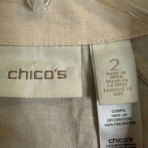 Chicos Blouse Shacket Women Sz 2 Large Linen Short Sleeve Full Zip Breathable - Picture 5 of 16